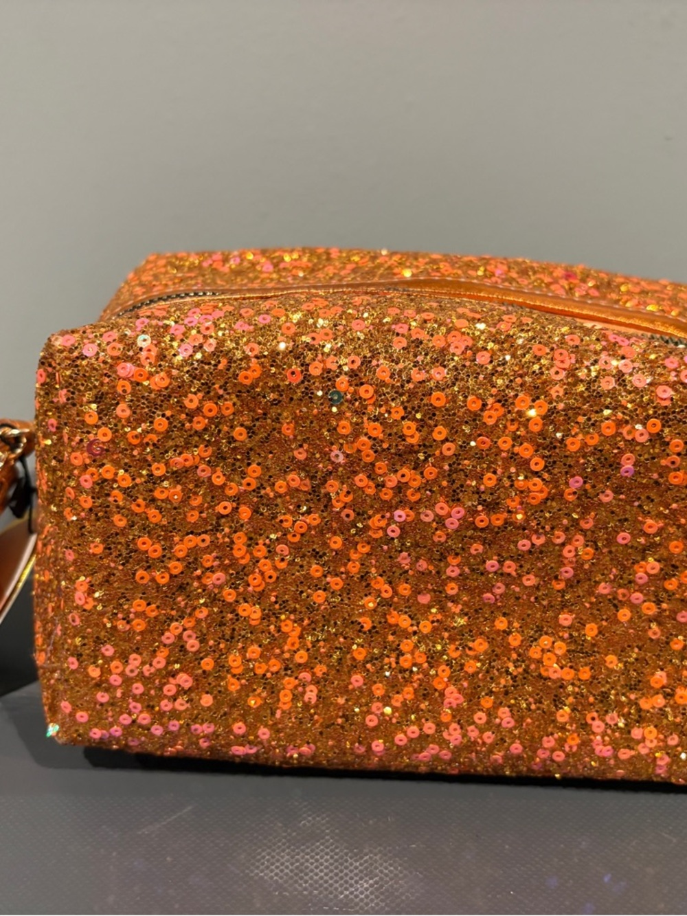 Glitter Sequin Cosmetic Bag - Orange